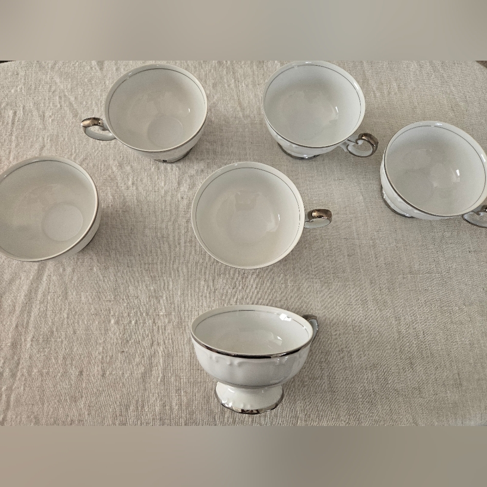 Classic White and Silver Teacup Set